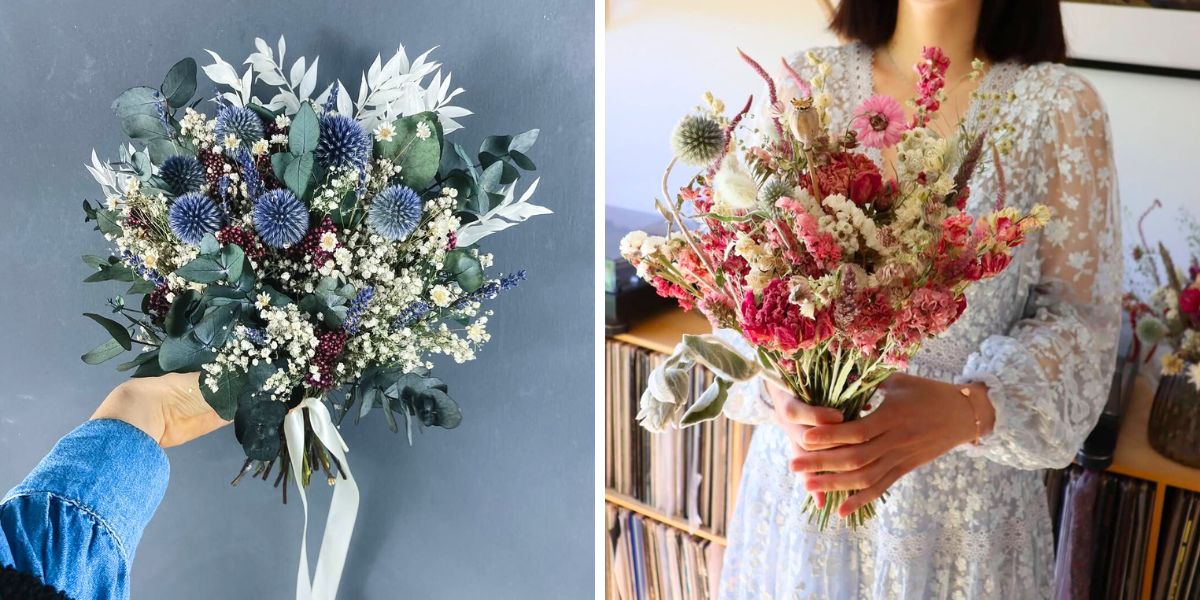 Combination of blue and colored dried flowers