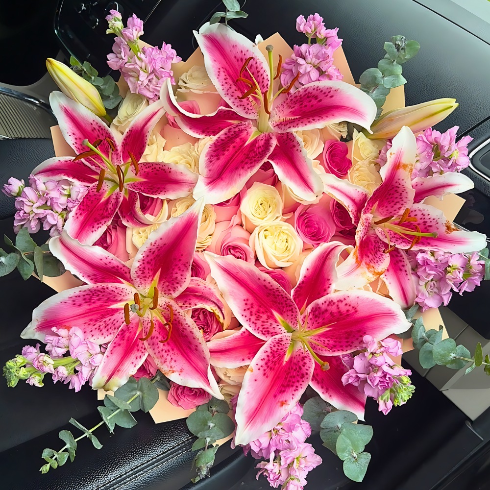 the beautiful petals in full display of stargazer flower used in a bouquet