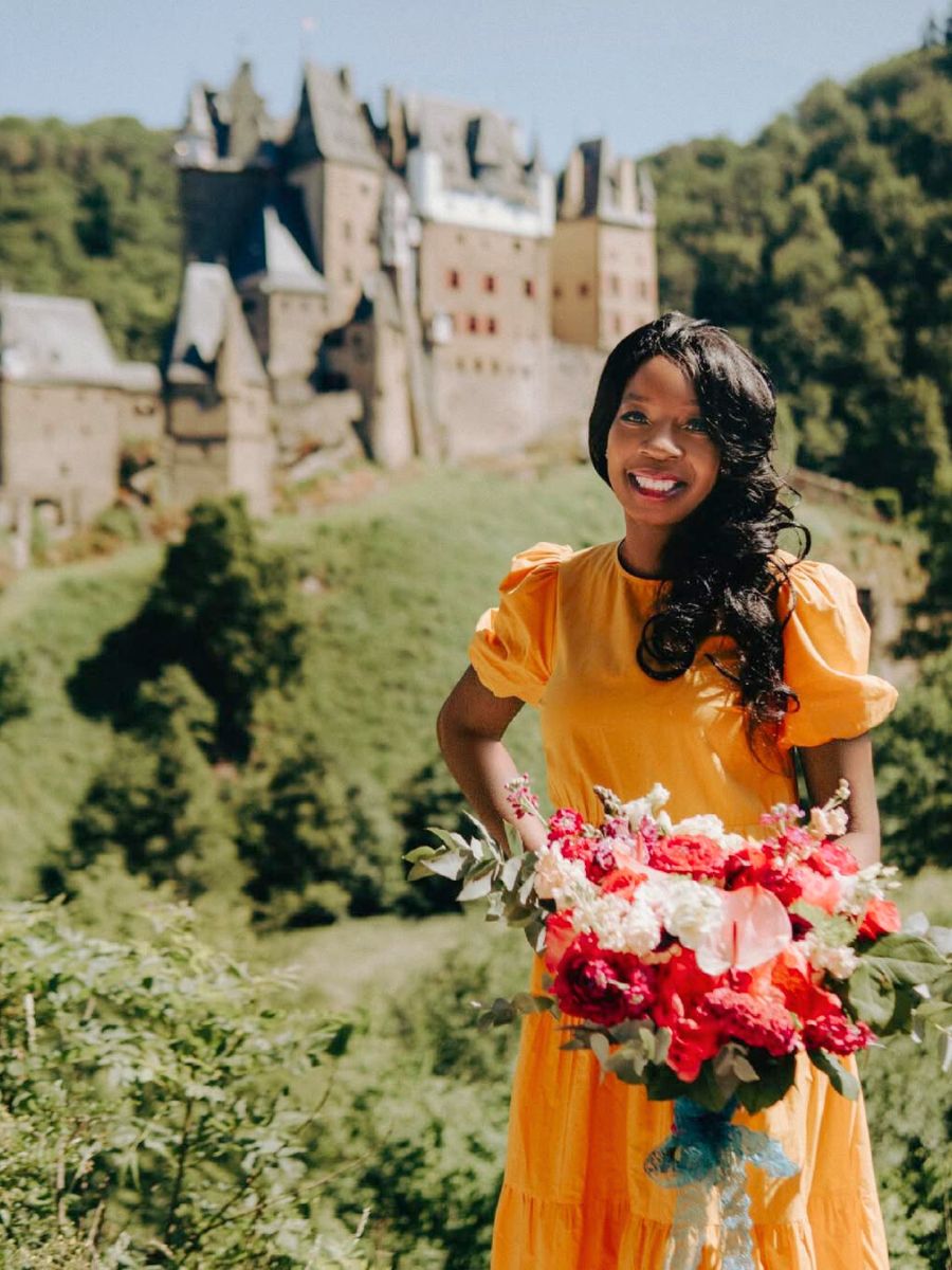 Erica jones with a castle background