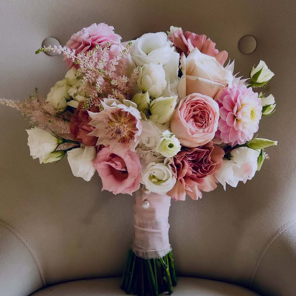 Vibrant summer bouquet with pink and orange