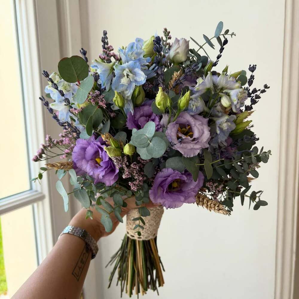  Lavender and blue rustic bridal bouquet
