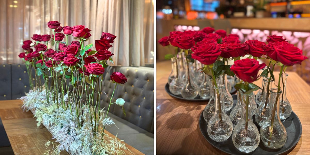 Decorating tables with Red Rose Naomi