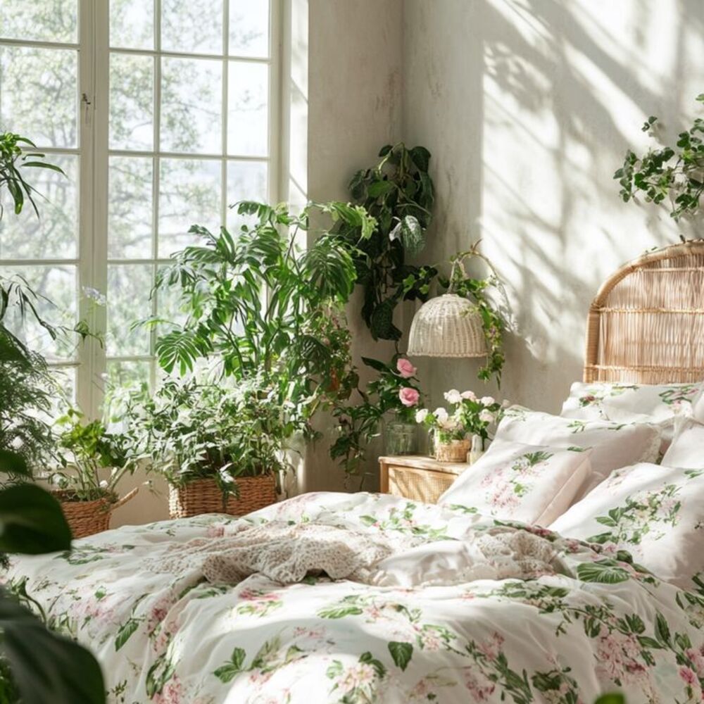  Botanical bedroom with floral duvet