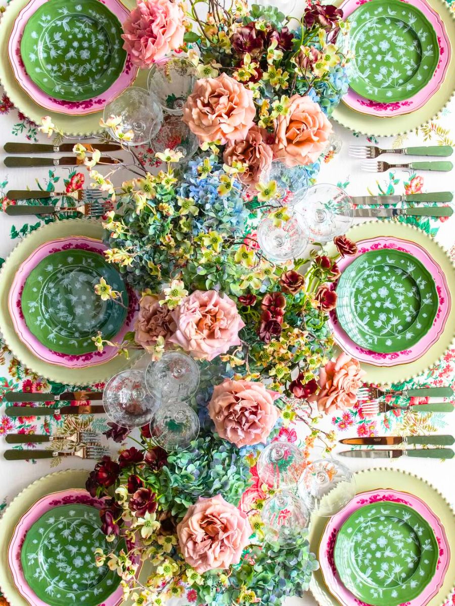 Tablescape with huge roses