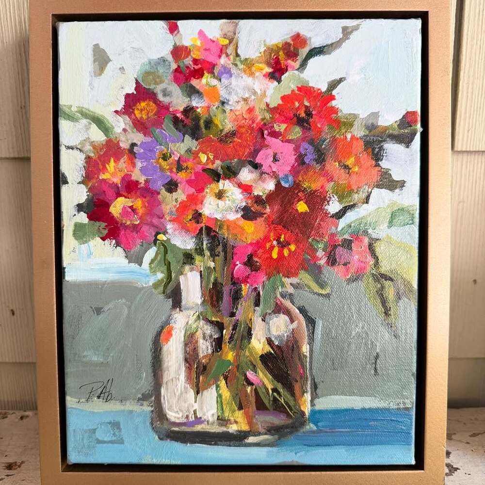 Impressionistic painting of colorful flowers