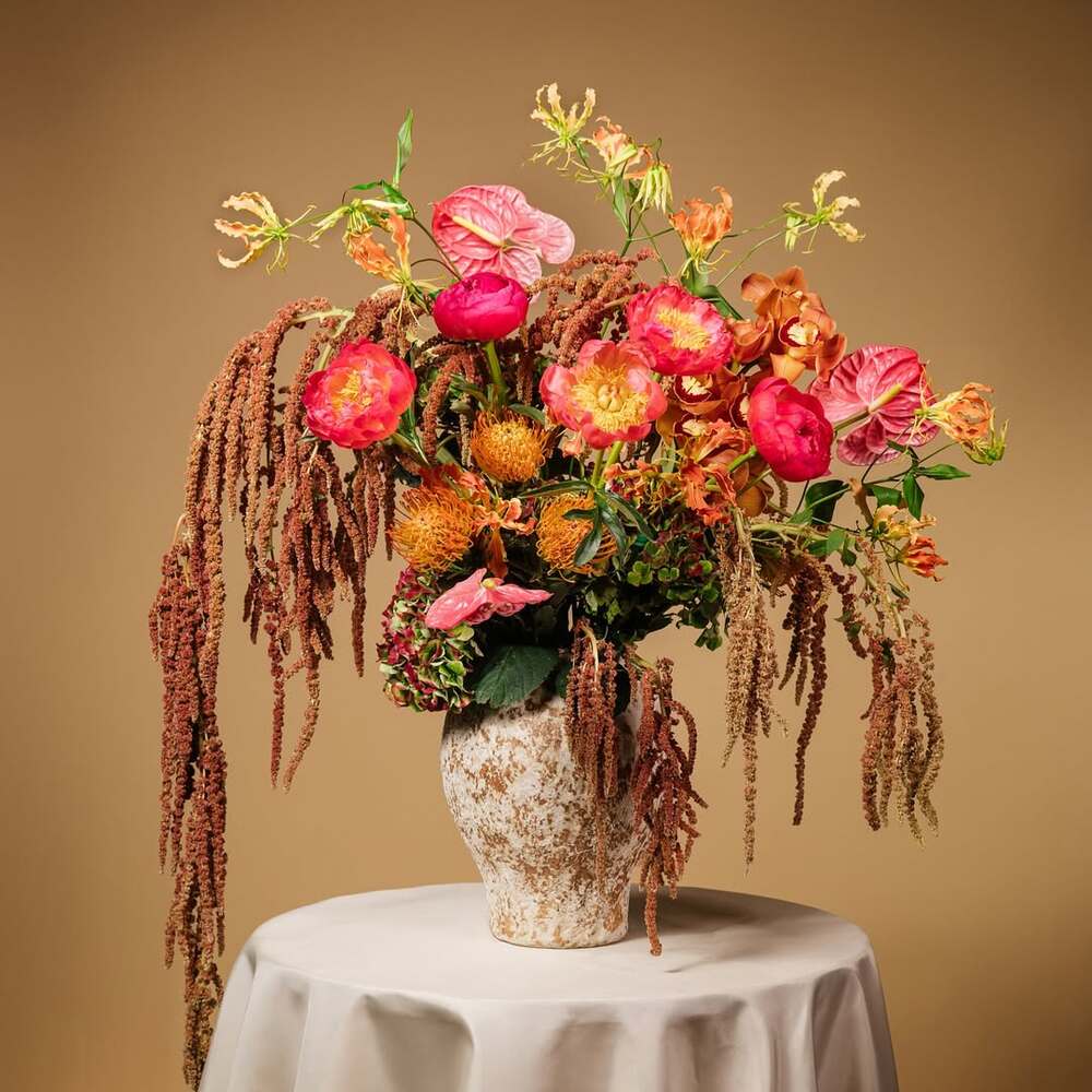 Abstract floral painting in gold frame