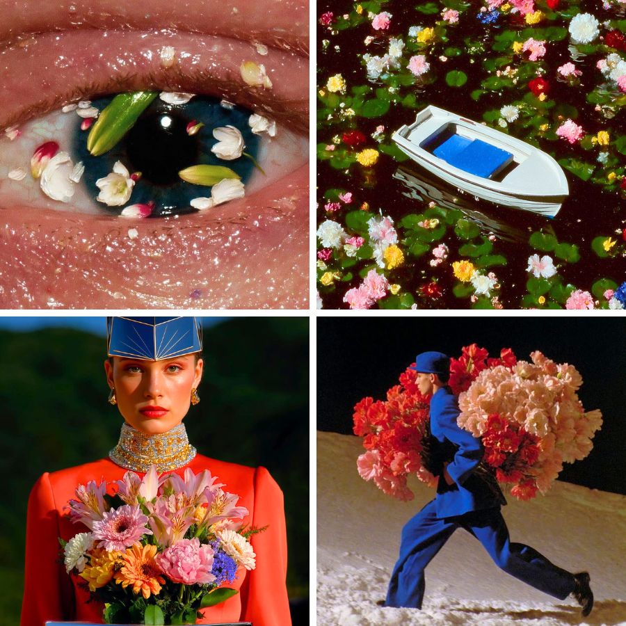 Fragments of flowers in AI work