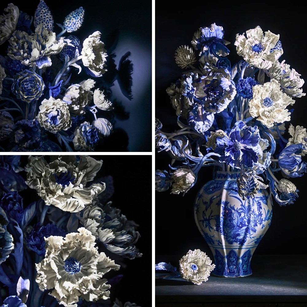Blue and white flowers in a vase Anna Volkova Creates Uniquely Realistic Porcelain Floral Art Pieces