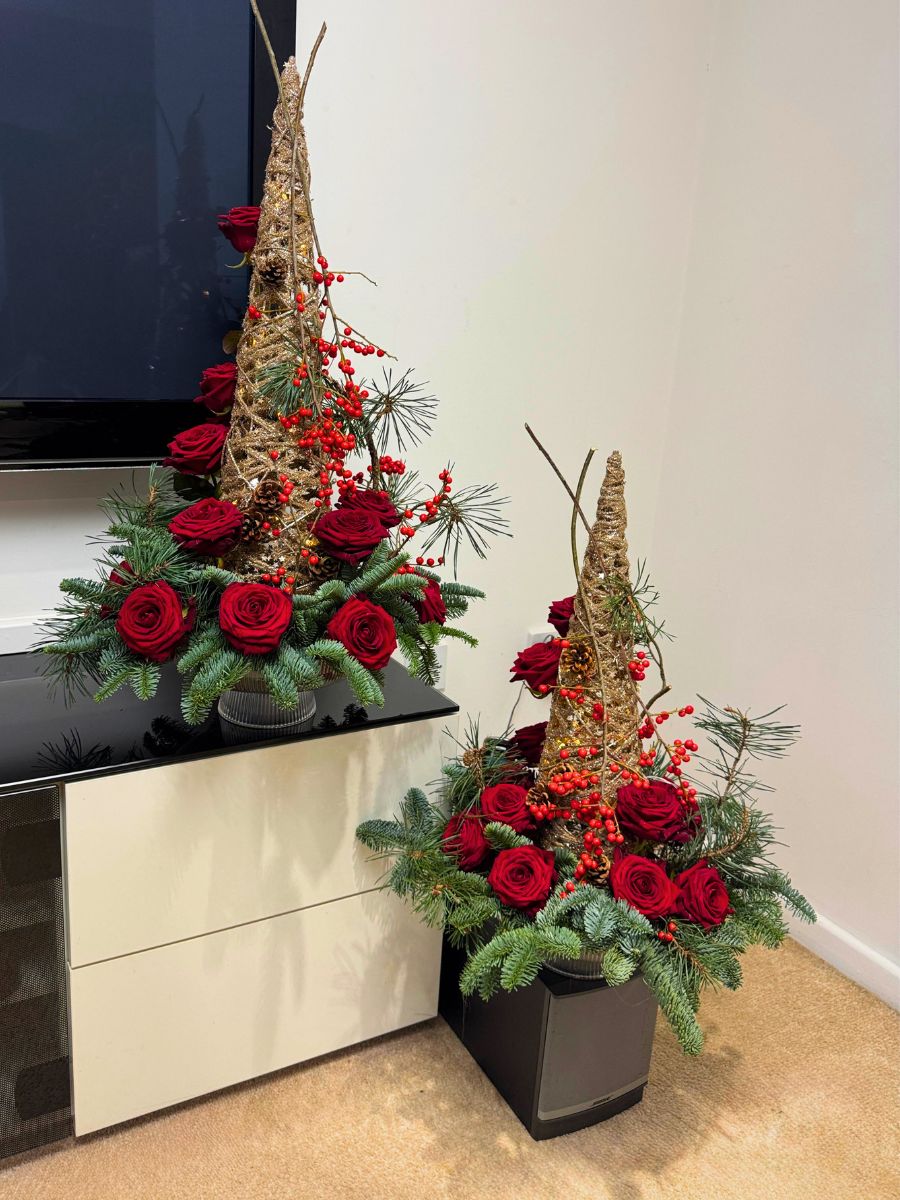 Futura Red Naomi Christmas Trees Two Christmas Trees With Futura Red Naomi by Porta Nova Created by Violeta Veikniene V.V Flowers