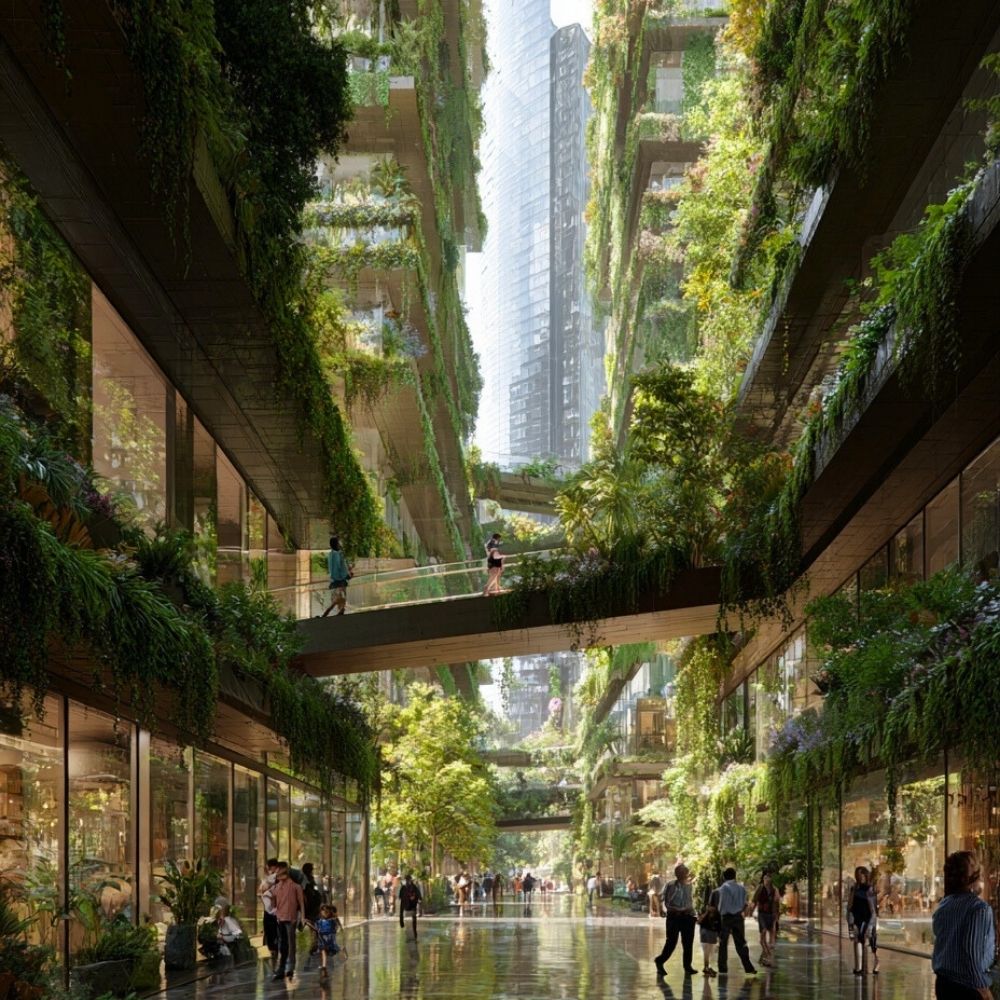 Future-forward urban architecture incorporating biophilic design