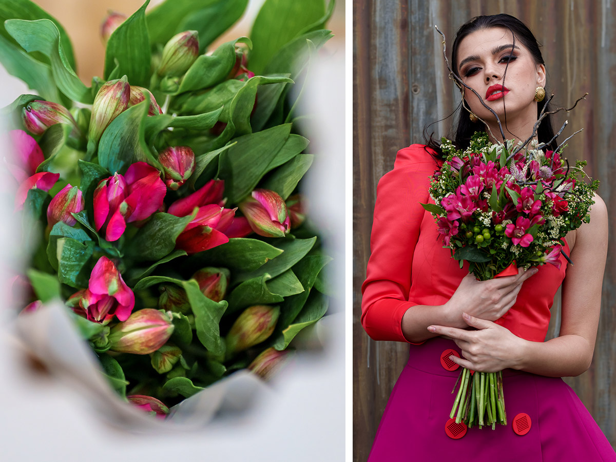 Tesselaar Alstro Nature with red-dressed model