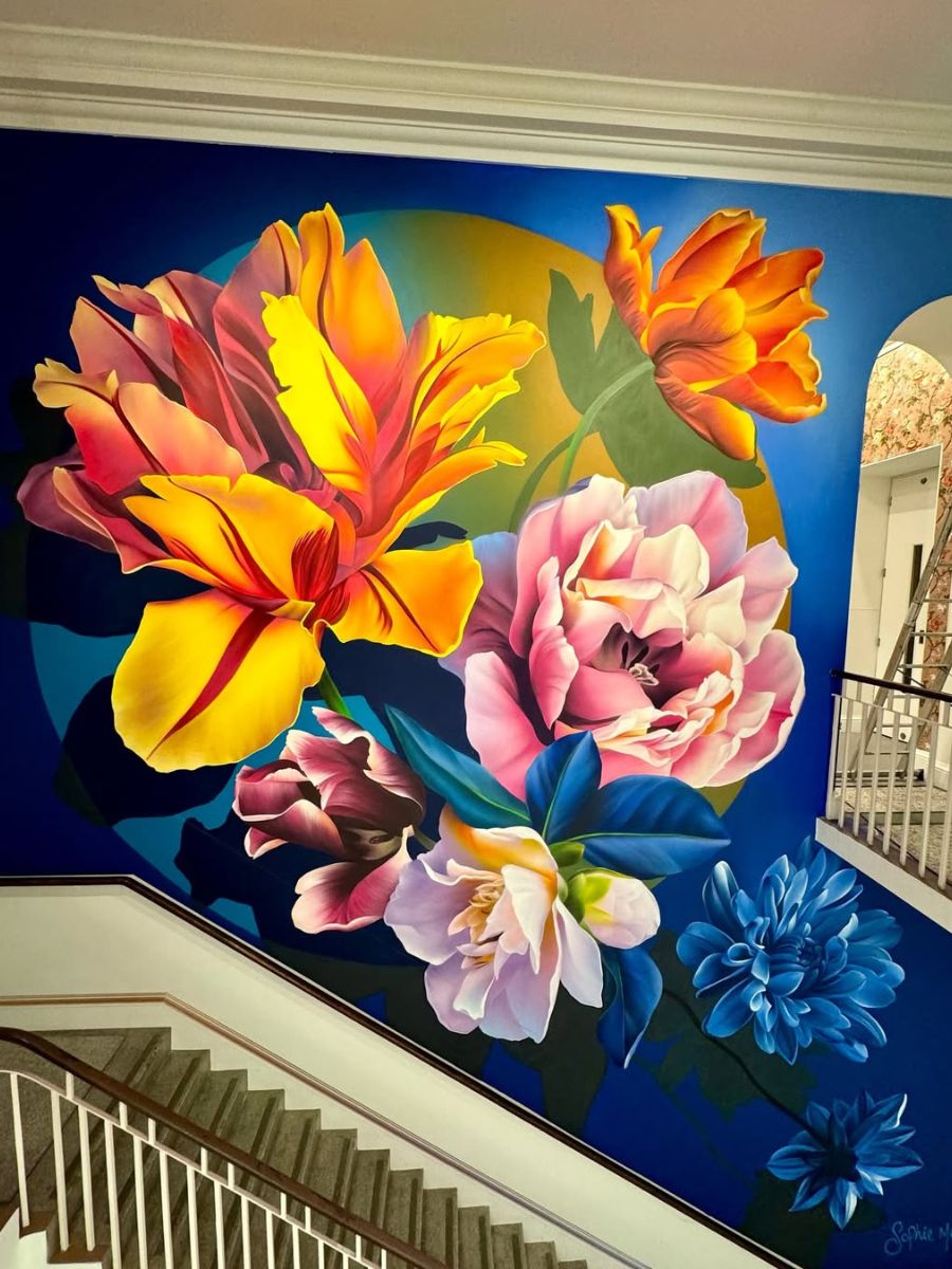 Floral mural inside a house
