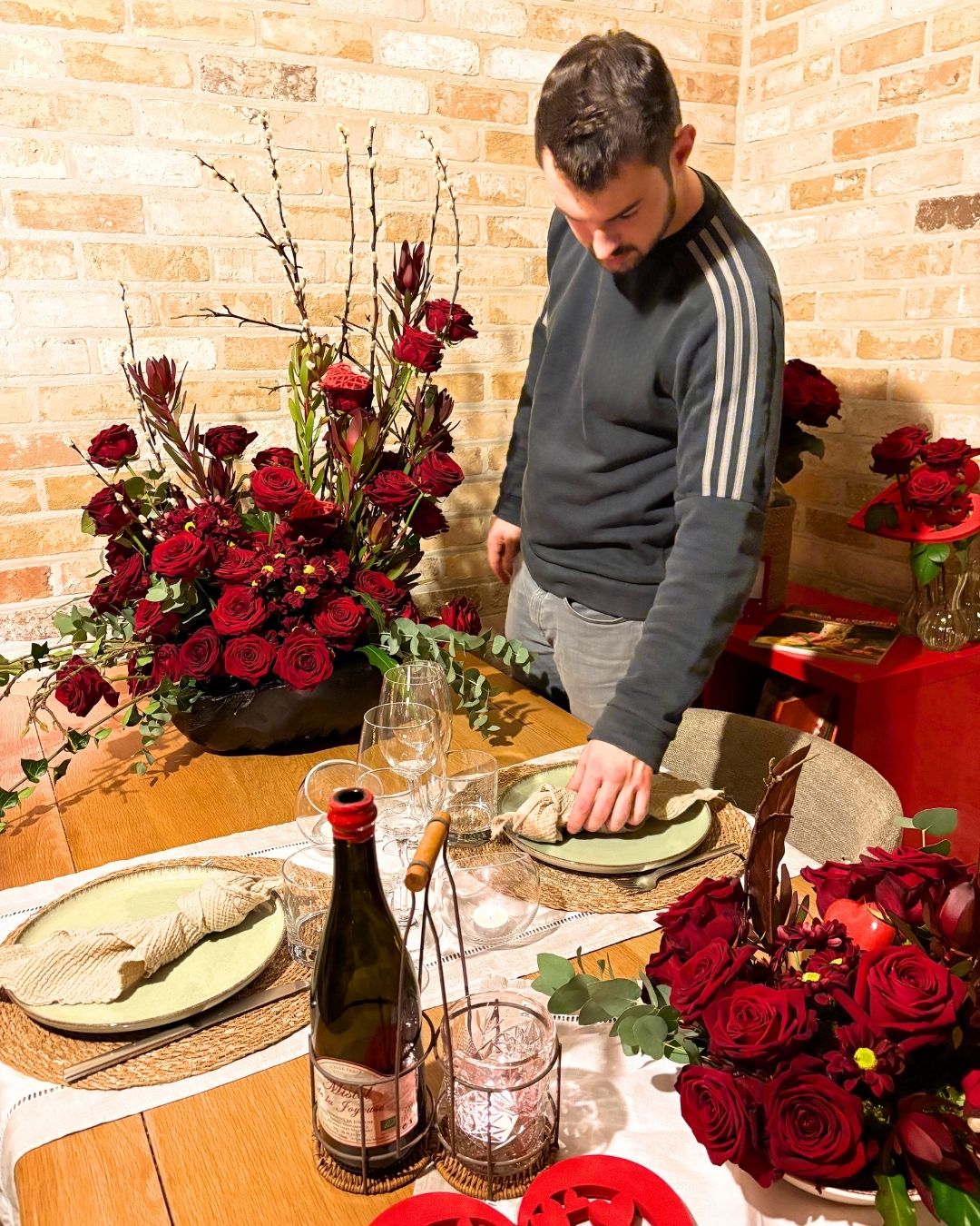 Xander Dendas Finishing Touch Table for Two With Red Naomi Roses by Porta Nova