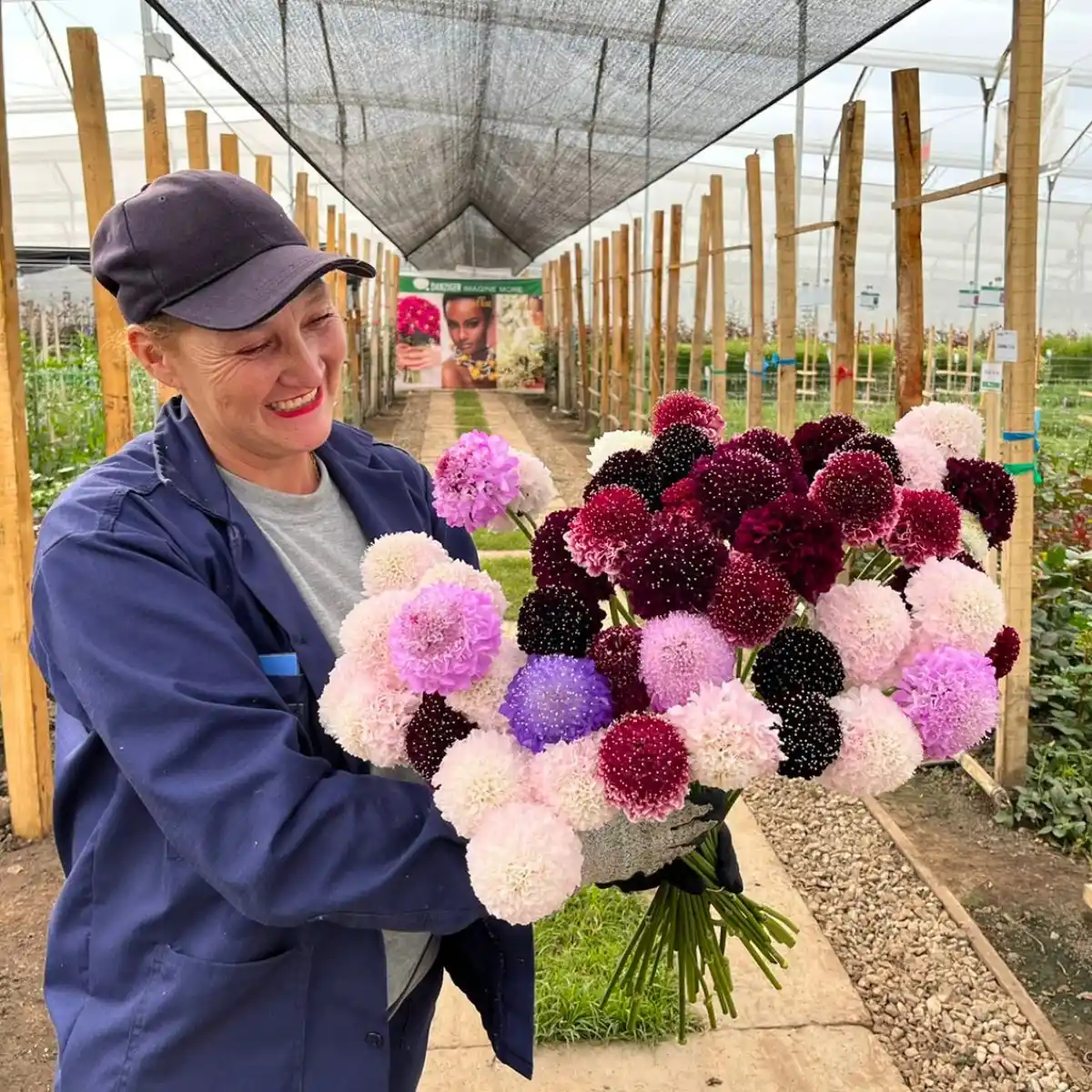 Lady with a bunch of flowers