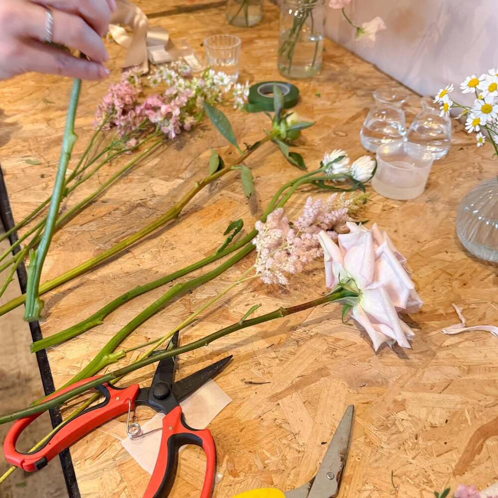 Floral shears on florist's workbench