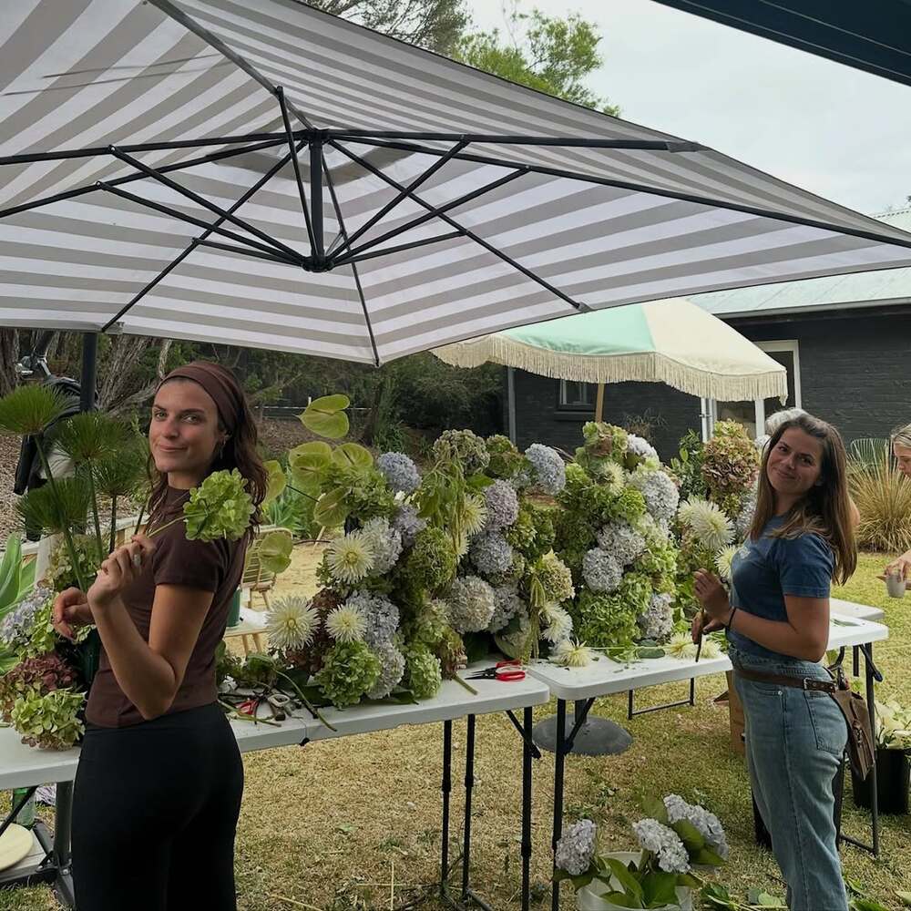 Florists using shears for arrangements