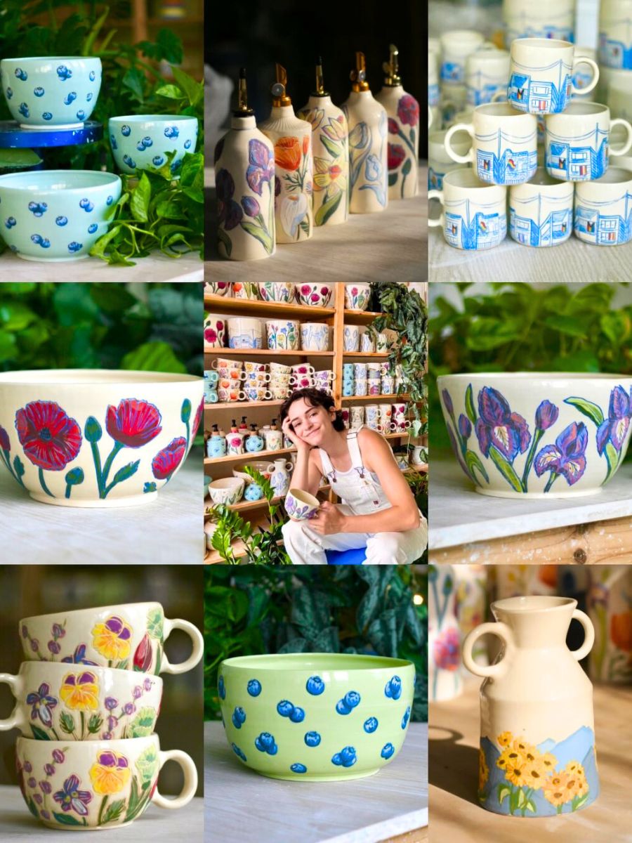 Floral art pieces in ceramic