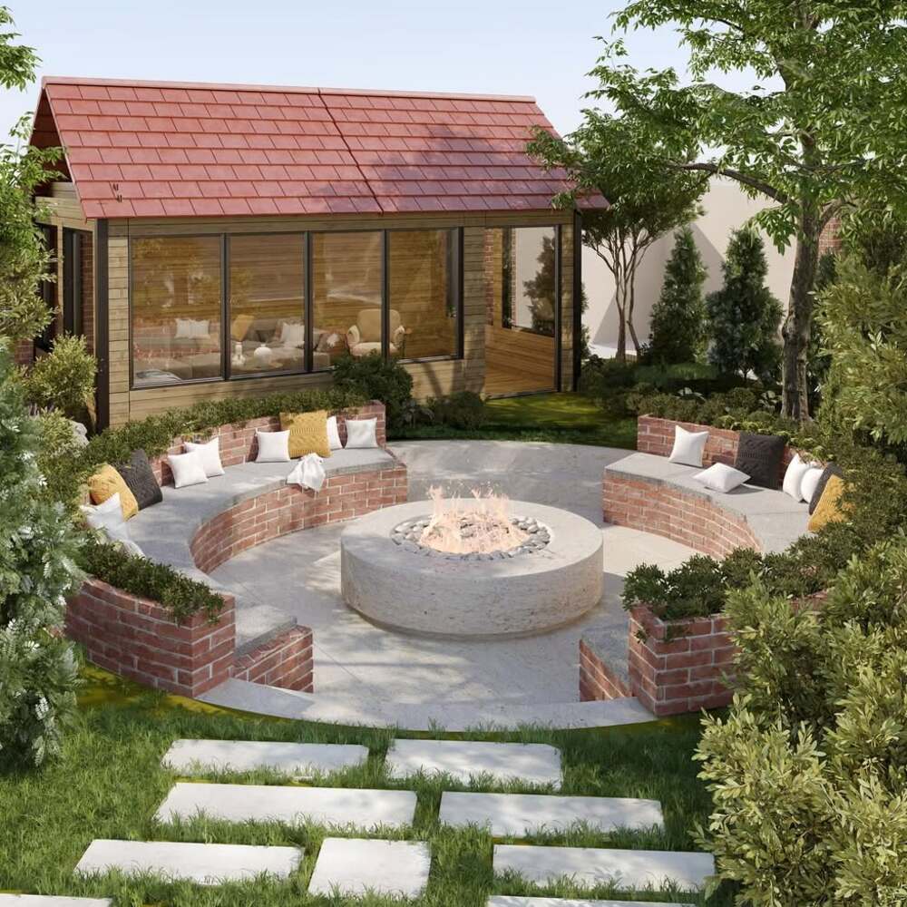 Modern circular fire pit and seating