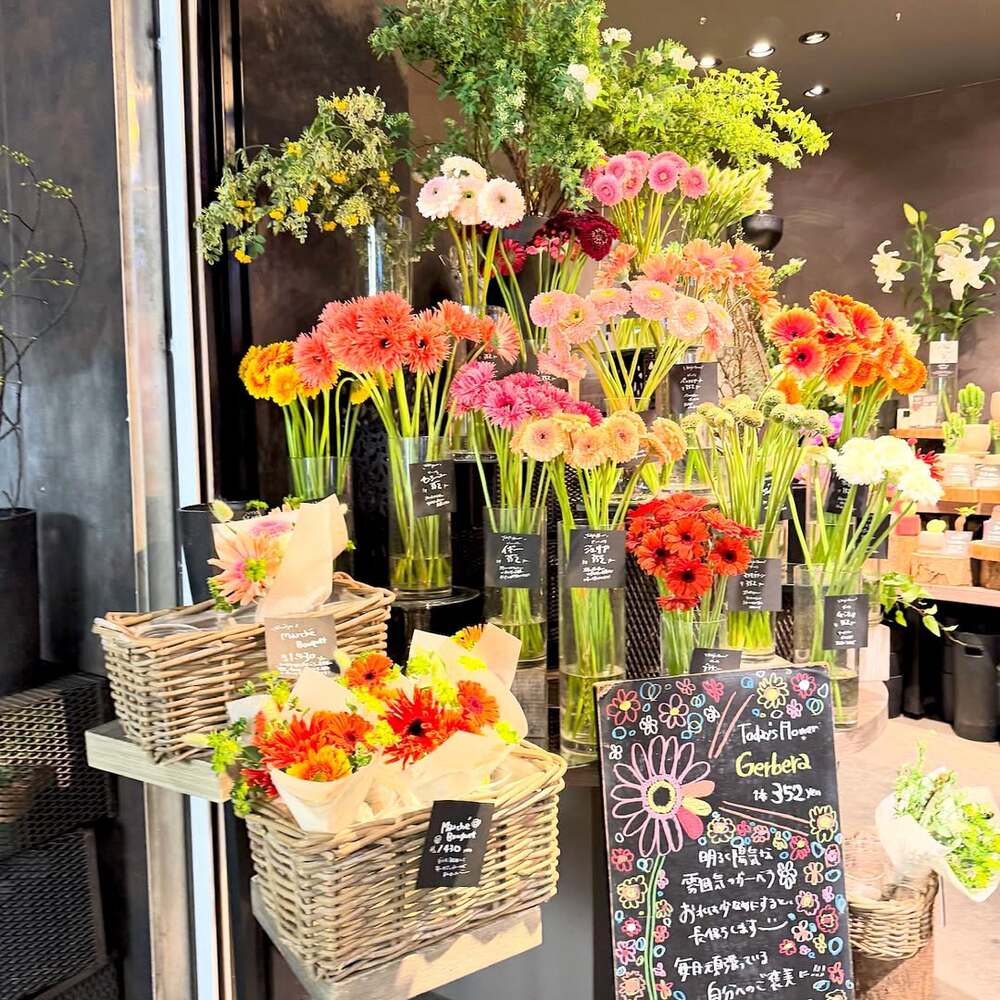 Vibrant floral display in Aoyama Market