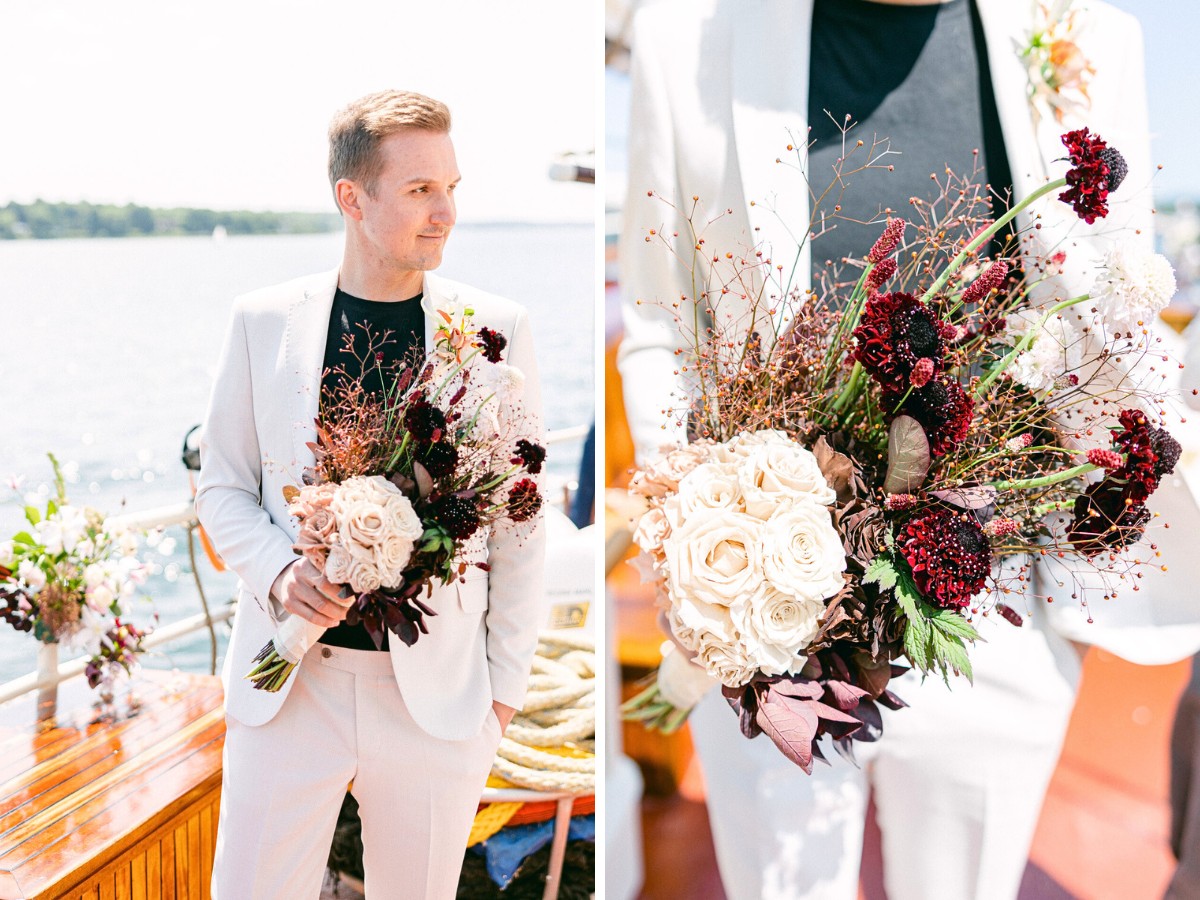 The groom arrives Marginpar’s Flowers in Sylvia Hartmann’s Designs for a Love Story on a Boat