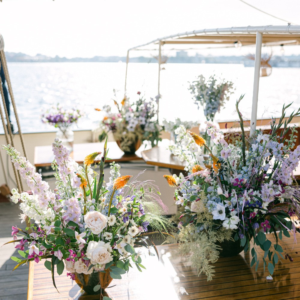 Flowers arranged on the deck Marginpar’s Flowers in Sylvia Hartmann’s Designs for a Love Story on a Boat