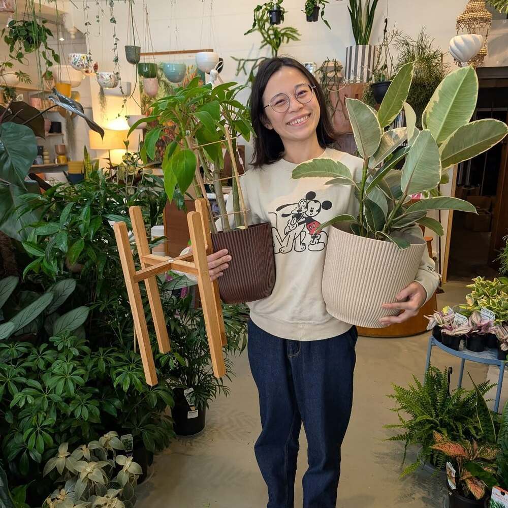 Girl bought new plant for home