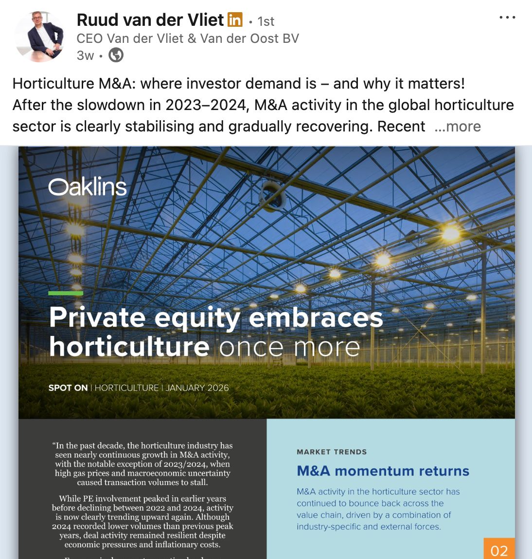 Ruud van der Vliet LinkedIn post Oaklins