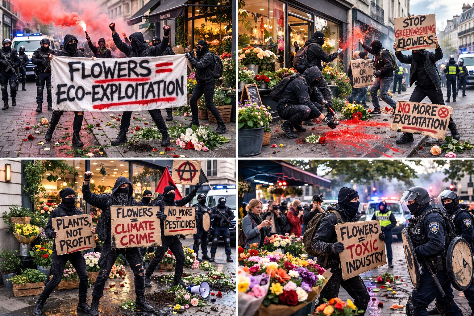 Protestors against flowers