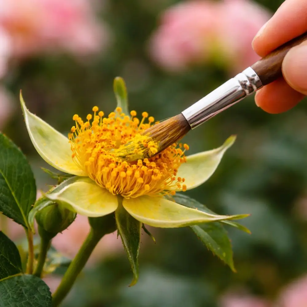 Pollinating the stems of a rose for breeding