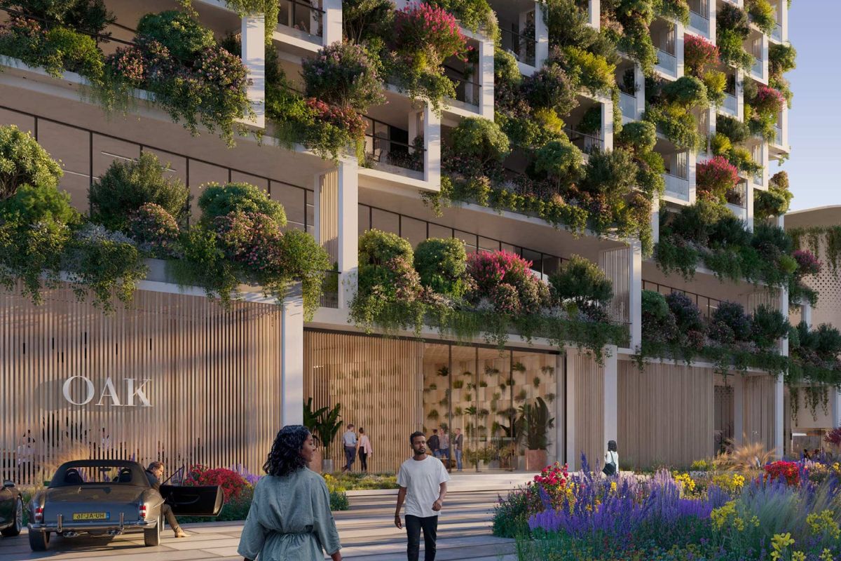 A view of the residential terraces filled with plants