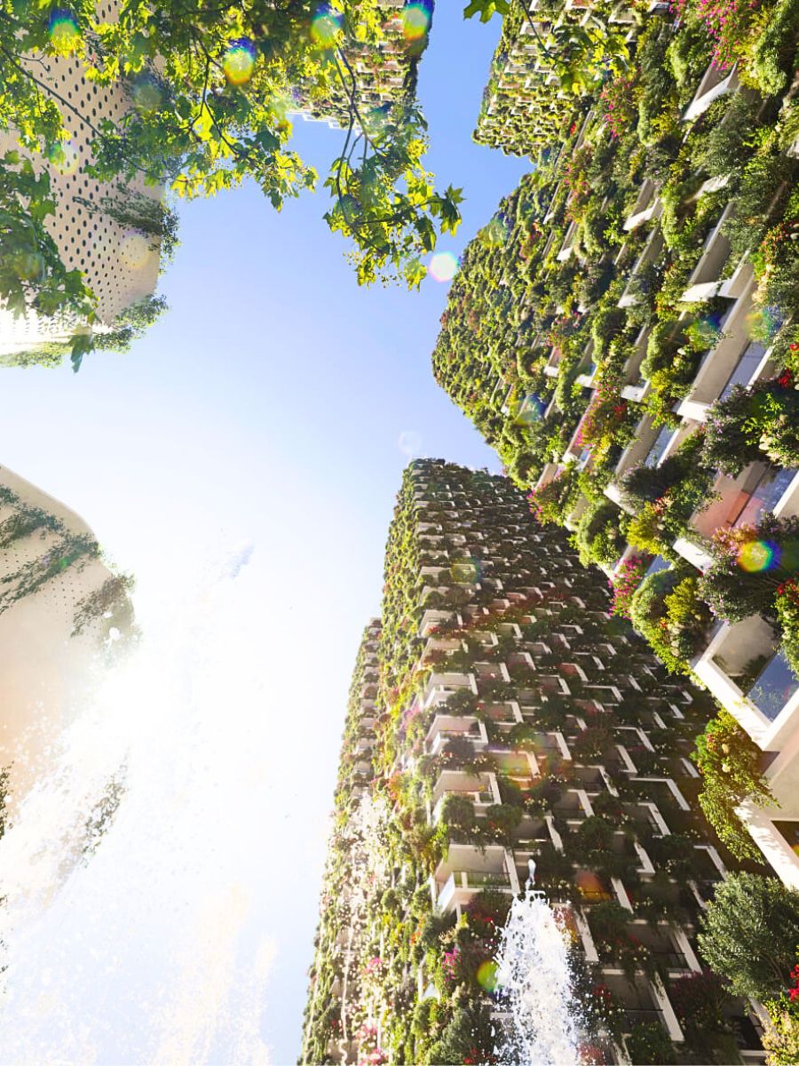 An upper view of the vertical gardens