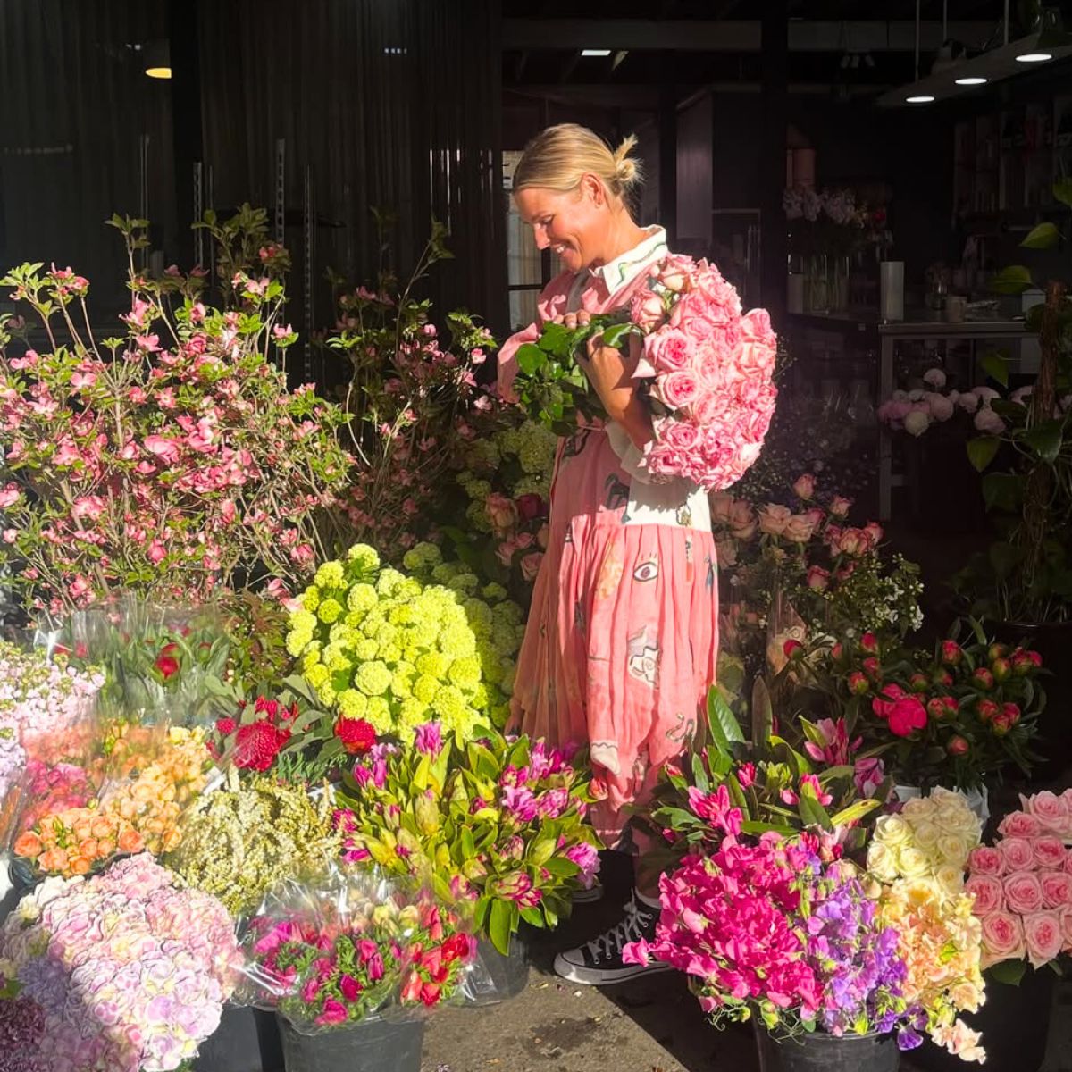 A room full of colorful spring flowers