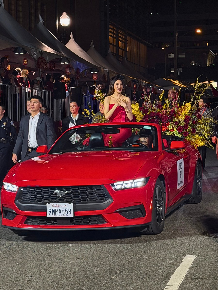 SFFM floral designers transform Olympian Eileen Gu&rsquo;s Grand Marshal Mustang with an installation of bold red and gold flowers