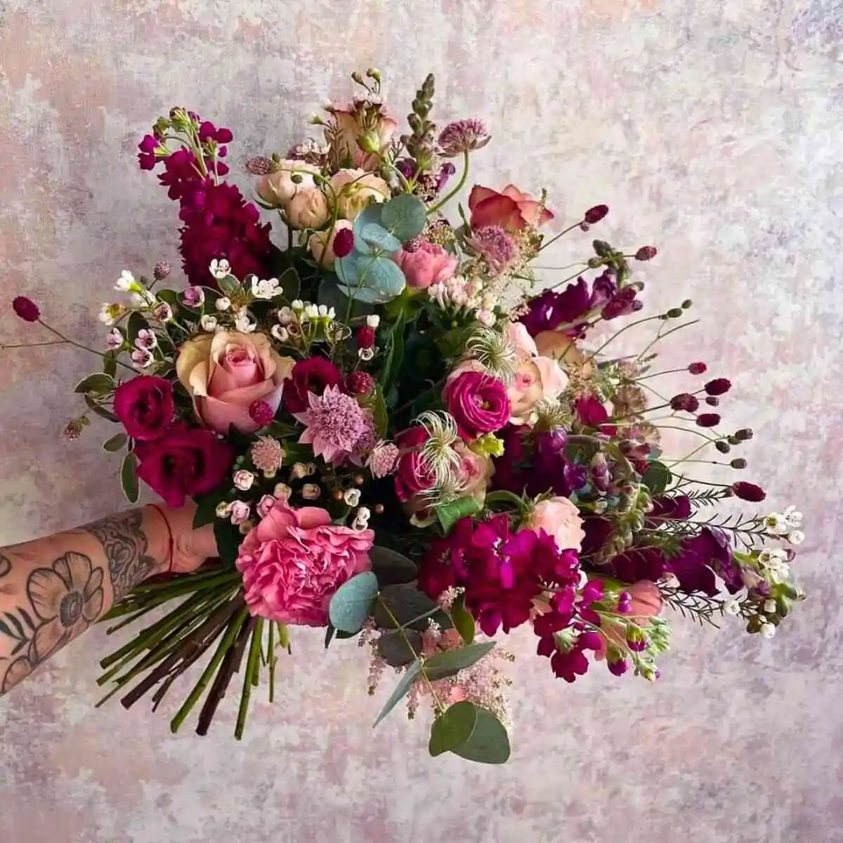 Lisianthus Rosita Ruby Red bouquet made by sessile fleurs and Montana Lisianthus