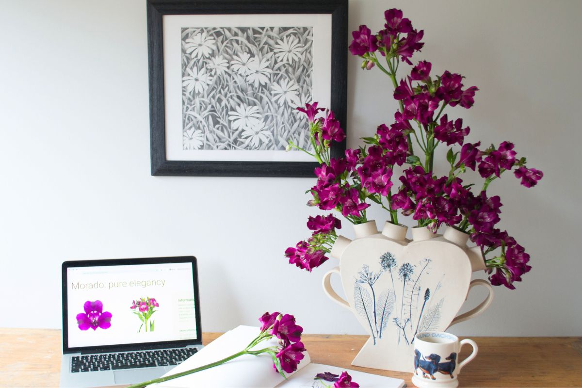 Alstroemeria Morado in a heart vessel vase