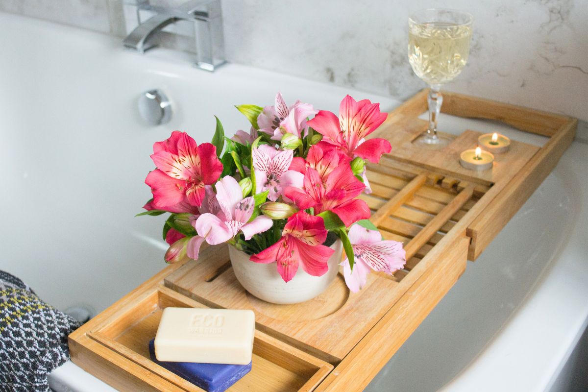 Alstroemerias in a bathroom decor