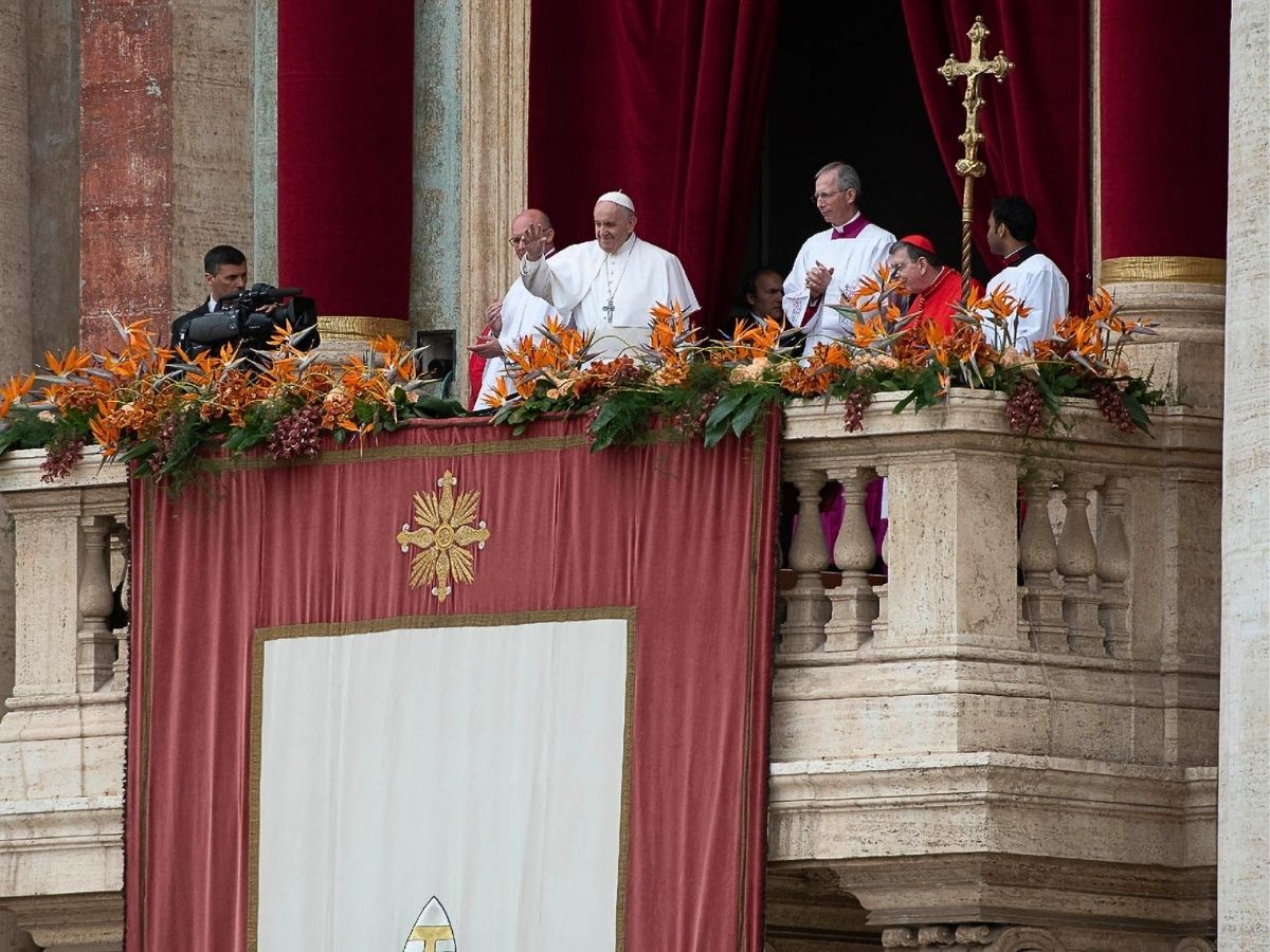 A Happy Pope Surrounded by Flowers in Rome