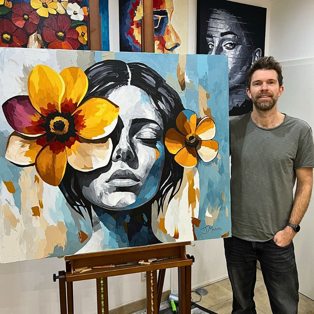 Jack Mason&rsquo;s Palette Knife Portraits Merge Human Faces and Flowers.
