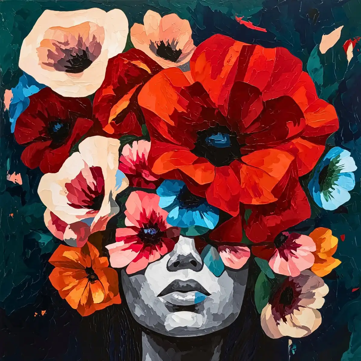 Jack Mason’s Palette Knife Portraits Merge Human Faces and Flowers.