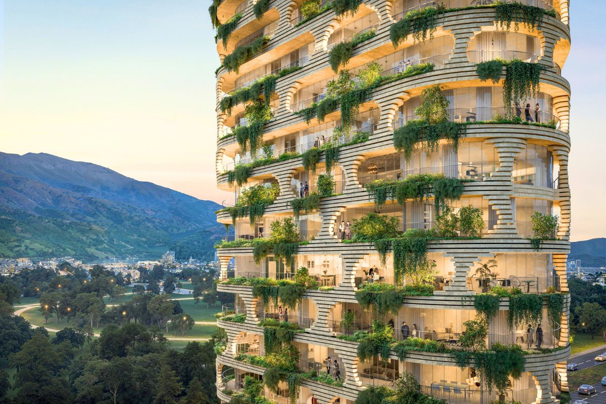 Textured facade of Qapital Tower Textured facade of Qapital Tower