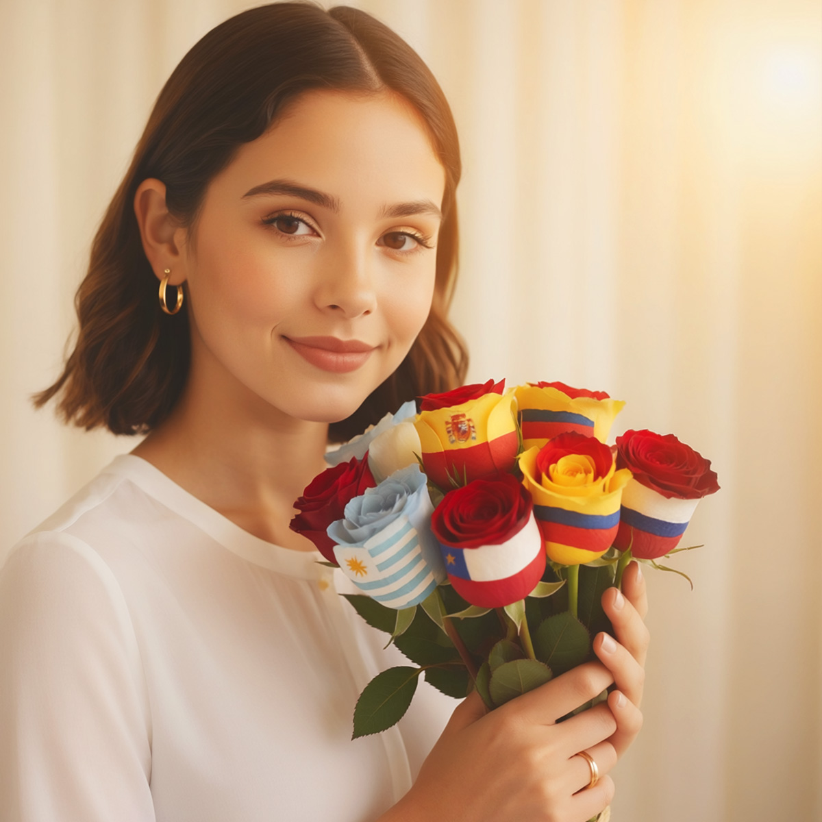 Thursd now en Espanol girl with flags roses