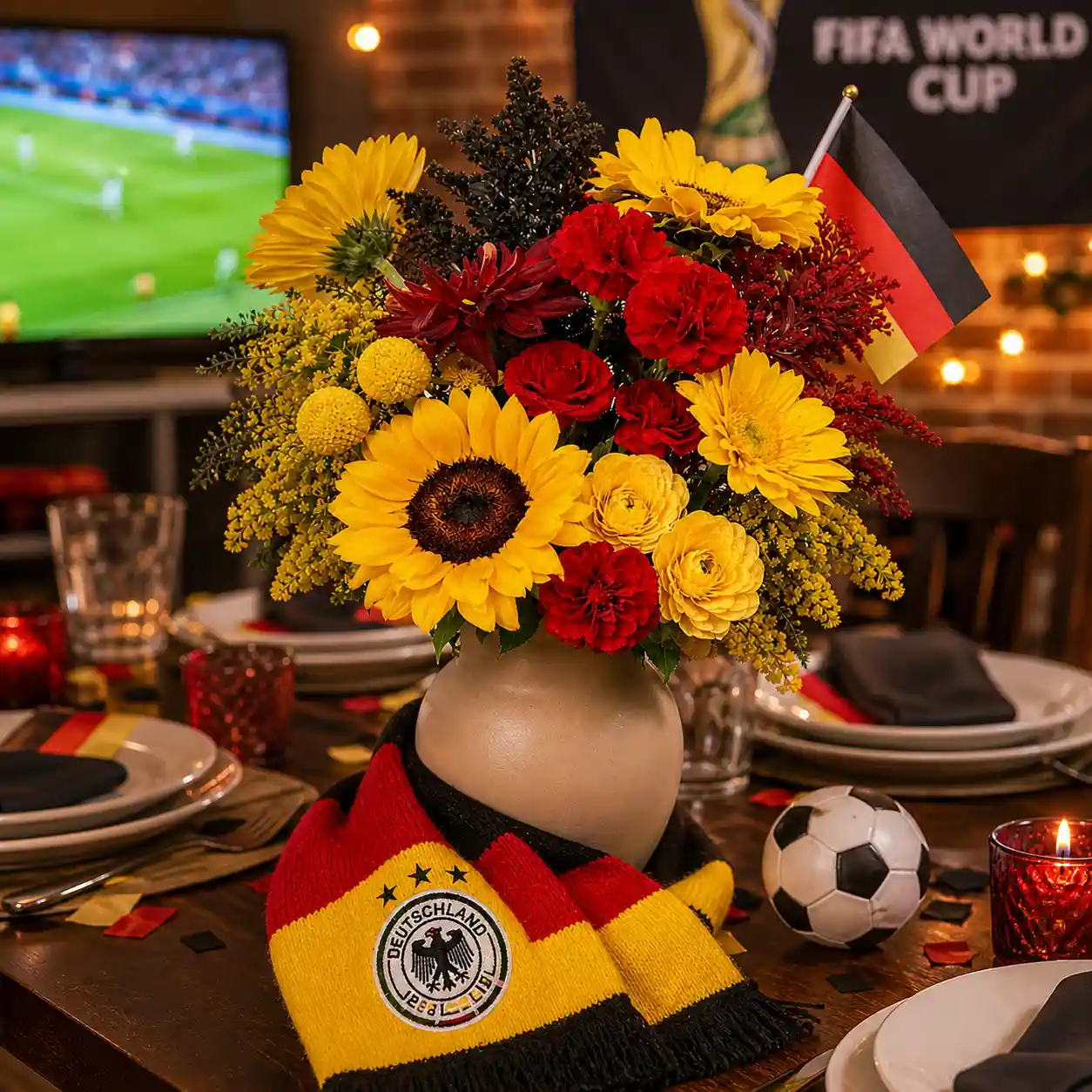 Dinner Table During World Cup With Flowers
