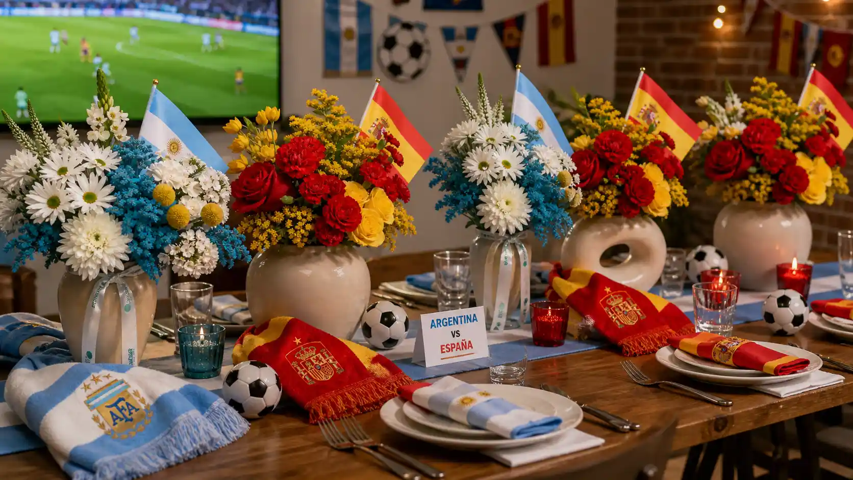 Game on! Here's table decoration for dinner during the game Argentina - Spain