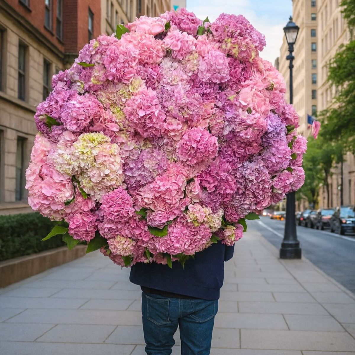 Arrangement of pink hydrangeas