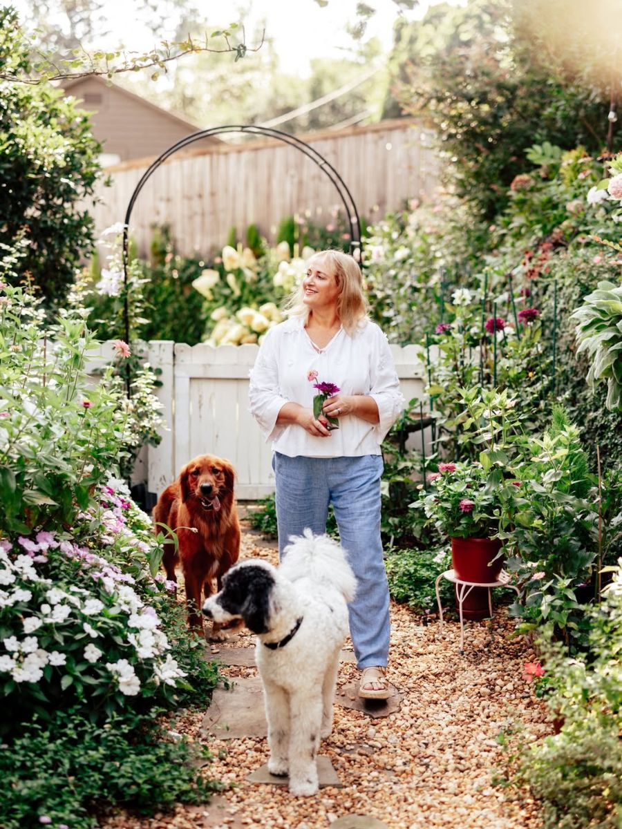 Gardening with two dogs