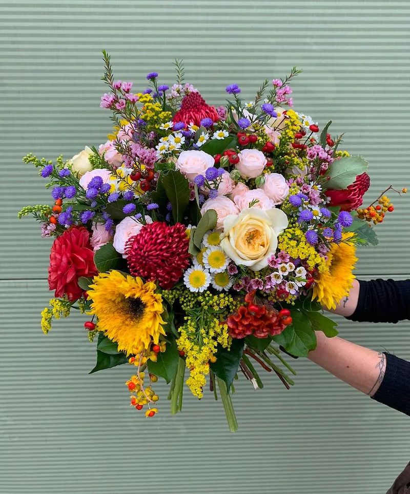 Mixed bouquet with Waratah flowers