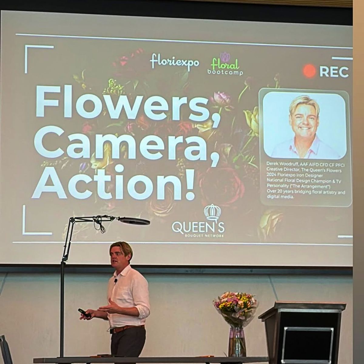 Derek Woodruff at Stage Floral Bootcamp Floriexpo