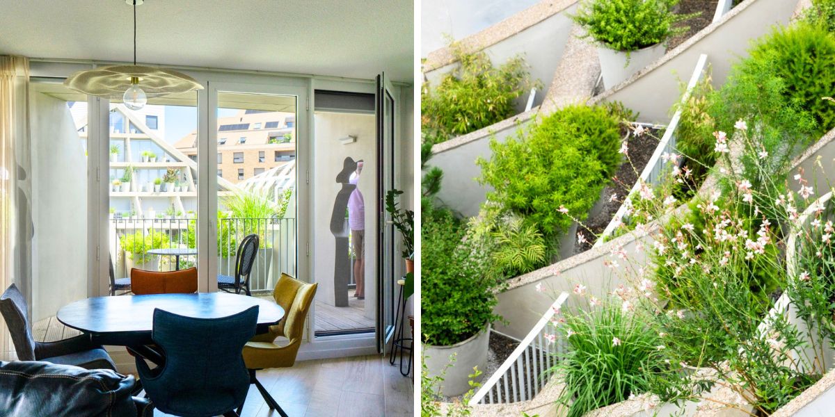 Person shape inside apartment and plants o utside