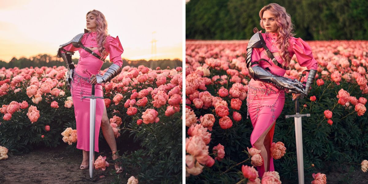 Two versions of Anna Psy with latex and peonies Two versions of Anna Psy with latex and peonies
