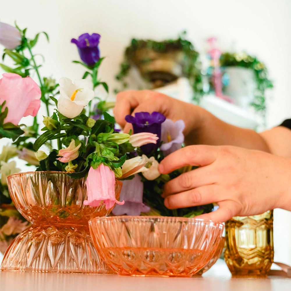 Mixed short Campanula flowers design